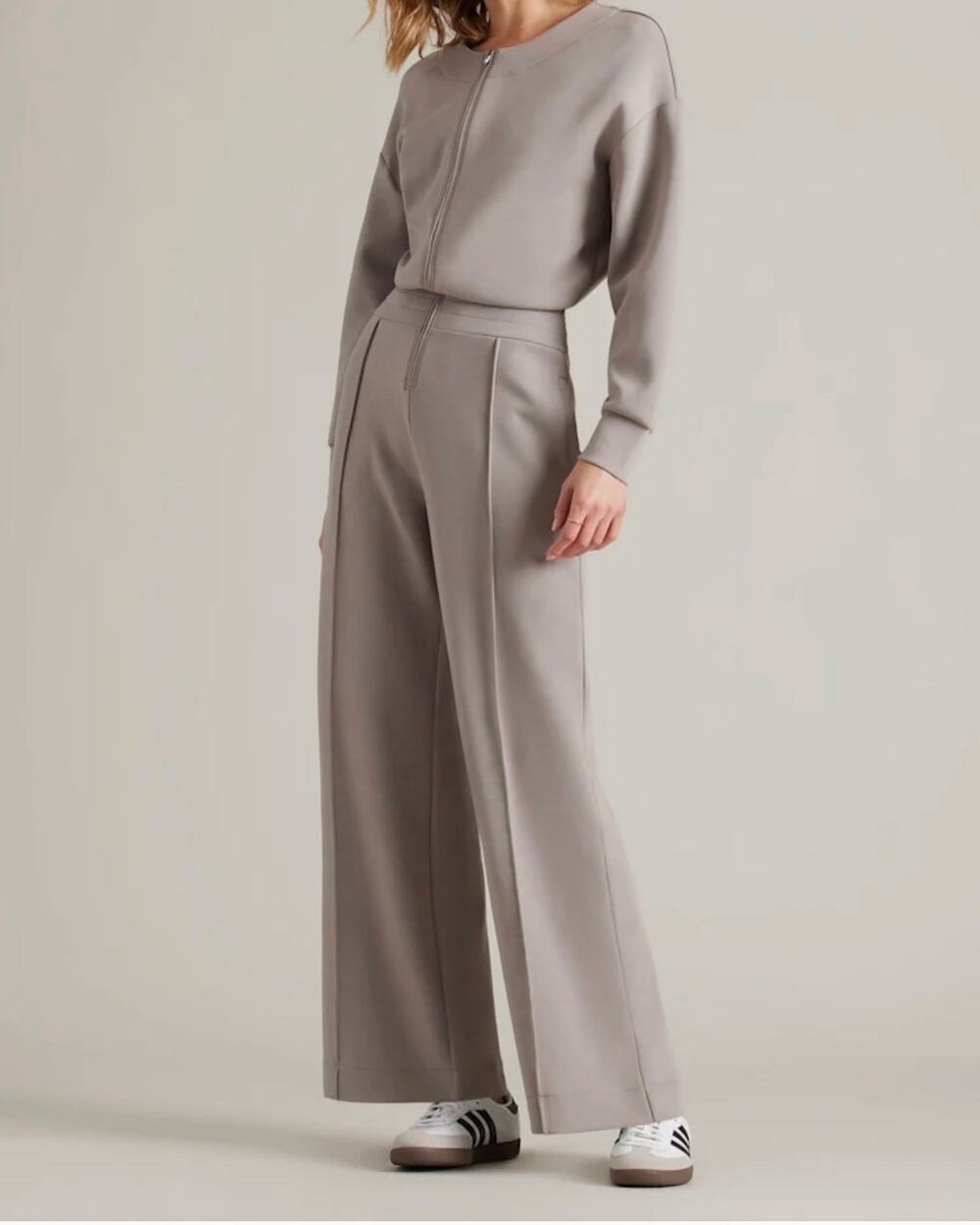 Rhone NWT DreamGlow Jumpsuit Wide Leg Zip-Up XL Taupe Mist